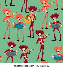 Mariachi band. Mexican traditions. Seamless background pattern. Vector illustration