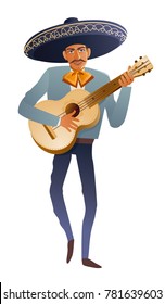 Mariachi band musician. Mexican guitarist tradition. Dia de Muertos. Vector illustration.