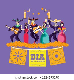 mariachi and catrina skulls day of the dead party