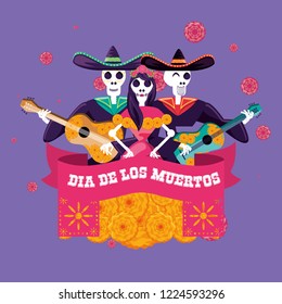 mariachi and catrina skulls day of the dead party