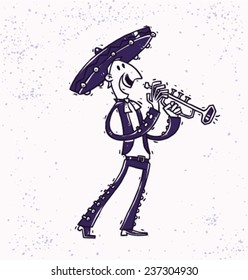 Mariachi with a cornet, drawing, vector
