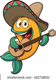 Mariachi fish singing with guitar. Vector clip art illustration with simple gradients. All in a single layer. 