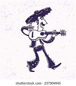 Mariachi with a guitar, drawing, vector