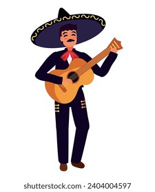 mariachi with guitar illustration isolated