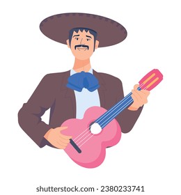 Mariachi guitar player flat icon 