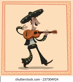 Mariachi with a guitar, vector