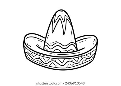 mariachi hat illustration. hand drawn mariachi hat. Sketch of mariachi hat isolated on white background. Sketch of sombrero isolated on white background. Vector illustration.