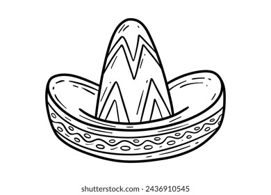 mariachi hat illustration. hand drawn mariachi hat. Sketch of mariachi hat isolated on white background. Sketch of sombrero isolated on white background. Vector illustration.