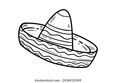 mariachi hat illustration. hand drawn mariachi hat. Sketch of mariachi hat isolated on white background. Sketch of sombrero isolated on white background. Vector illustration.