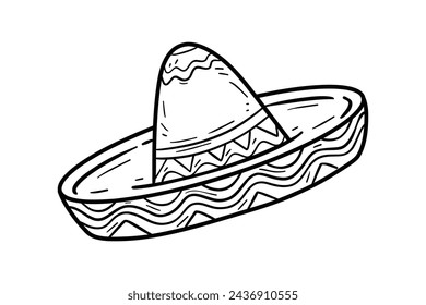 mariachi hat illustration. hand drawn mariachi hat. Sketch of mariachi hat isolated on white background. Sketch of sombrero isolated on white background. Vector illustration.