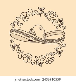 mariachi hat illustration. hand drawn mariachi hat. Sketch of mariachi hat isolated on white background. Sketch of sombrero isolated on white background. Vector illustration.