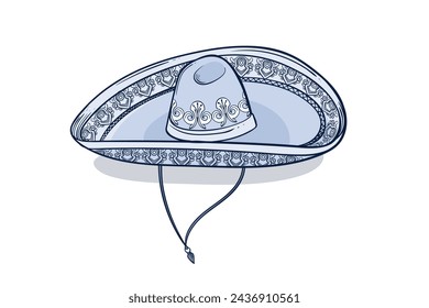 mariachi hat illustration. hand drawn mariachi hat. Sketch of mariachi hat isolated on white background. Sketch of sombrero isolated on white background. Vector illustration.