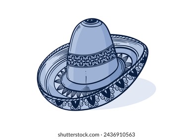 mariachi hat illustration. hand drawn mariachi hat. Sketch of mariachi hat isolated on white background. Sketch of sombrero isolated on white background. Vector illustration.