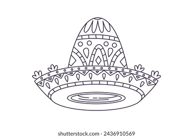 mariachi hat illustration. hand drawn mariachi hat. Sketch of mariachi hat isolated on white background. Sketch of sombrero isolated on white background. Vector illustration.