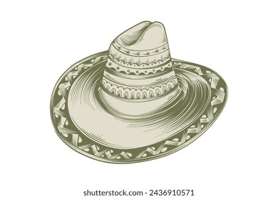 mariachi hat illustration. hand drawn mariachi hat. Sketch of mariachi hat isolated on white background. Sketch of sombrero isolated on white background. Vector illustration.