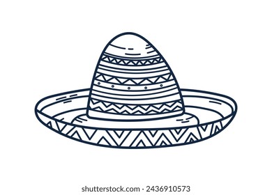 mariachi hat illustration. hand drawn mariachi hat. Sketch of mariachi hat isolated on white background. Sketch of sombrero isolated on white background. Vector illustration.