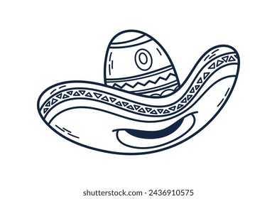 mariachi hat illustration. hand drawn mariachi hat. Sketch of mariachi hat isolated on white background. Sketch of sombrero isolated on white background. Vector illustration.