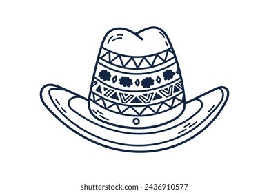 mariachi hat illustration. hand drawn mariachi hat. Sketch of mariachi hat isolated on white background. Sketch of sombrero isolated on white background. Vector illustration.