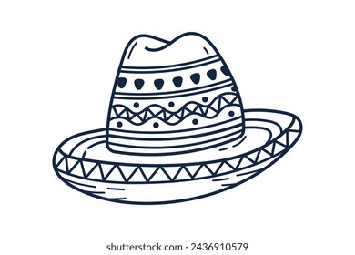 mariachi hat illustration. hand drawn mariachi hat. Sketch of mariachi hat isolated on white background. Sketch of sombrero isolated on white background. Vector illustration.