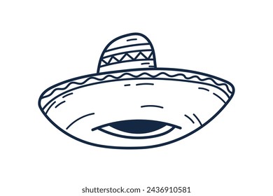 mariachi hat illustration. hand drawn mariachi hat. Sketch of mariachi hat isolated on white background. Sketch of sombrero isolated on white background. Vector illustration.