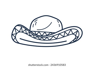 mariachi hat illustration. hand drawn mariachi hat. Sketch of mariachi hat isolated on white background. Sketch of sombrero isolated on white background. Vector illustration.