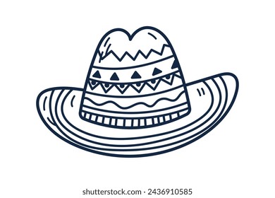 mariachi hat illustration. hand drawn mariachi hat. Sketch of mariachi hat isolated on white background. Sketch of sombrero isolated on white background. Vector illustration.