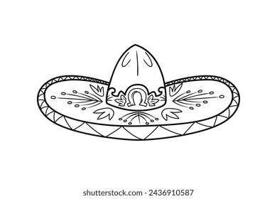 mariachi hat illustration. hand drawn mariachi hat. Sketch of mariachi hat isolated on white background. Sketch of sombrero isolated on white background. Vector illustration.