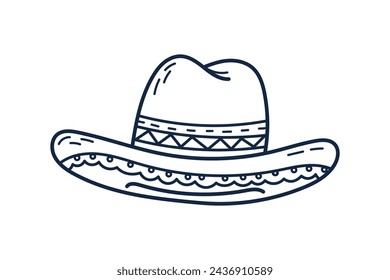 mariachi hat illustration. hand drawn mariachi hat. Sketch of mariachi hat isolated on white background. Sketch of sombrero isolated on white background. Vector illustration.