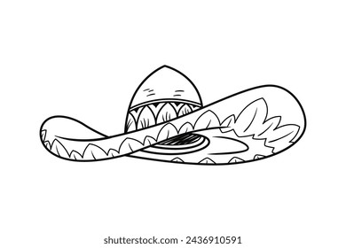 mariachi hat illustration. hand drawn mariachi hat. Sketch of mariachi hat isolated on white background. Sketch of sombrero isolated on white background. Vector illustration.