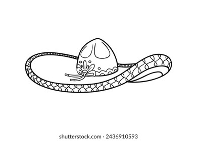 mariachi hat illustration. hand drawn mariachi hat. Sketch of mariachi hat isolated on white background. Sketch of sombrero isolated on white background. Vector illustration.