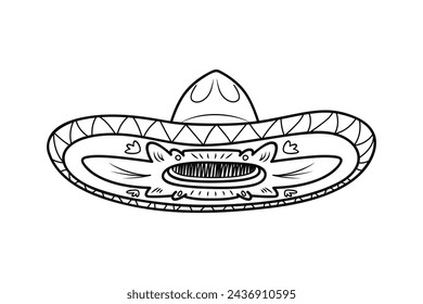 mariachi hat illustration. hand drawn mariachi hat. Sketch of mariachi hat isolated on white background. Sketch of sombrero isolated on white background. Vector illustration.