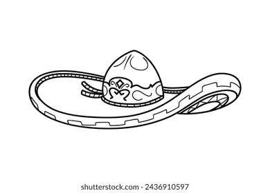 mariachi hat illustration. hand drawn mariachi hat. Sketch of mariachi hat isolated on white background. Sketch of sombrero isolated on white background. Vector illustration.