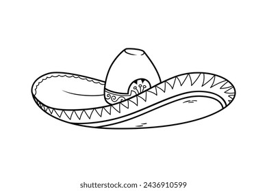 mariachi hat illustration. hand drawn mariachi hat. Sketch of mariachi hat isolated on white background. Sketch of sombrero isolated on white background. Vector illustration.