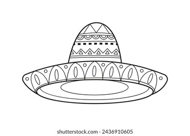 mariachi hat illustration. hand drawn mariachi hat. Sketch of mariachi hat isolated on white background. Sketch of sombrero isolated on white background. Vector illustration.