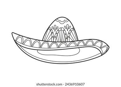 mariachi hat illustration. hand drawn mariachi hat. Sketch of mariachi hat isolated on white background. Sketch of sombrero isolated on white background. Vector illustration.