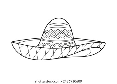 mariachi hat illustration. hand drawn mariachi hat. Sketch of mariachi hat isolated on white background. Sketch of sombrero isolated on white background. Vector illustration.