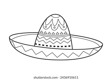 mariachi hat illustration. hand drawn mariachi hat. Sketch of mariachi hat isolated on white background. Sketch of sombrero isolated on white background. Vector illustration.