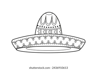 mariachi hat illustration. hand drawn mariachi hat. Sketch of mariachi hat isolated on white background. Sketch of sombrero isolated on white background. Vector illustration.