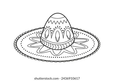 mariachi hat illustration. hand drawn mariachi hat. Sketch of mariachi hat isolated on white background. Sketch of sombrero isolated on white background. Vector illustration.