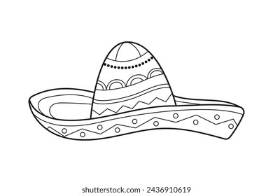 mariachi hat illustration. hand drawn mariachi hat. Sketch of mariachi hat isolated on white background. Sketch of sombrero isolated on white background. Vector illustration.