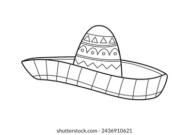 mariachi hat illustration. hand drawn mariachi hat. Sketch of mariachi hat isolated on white background. Sketch of sombrero isolated on white background. Vector illustration.