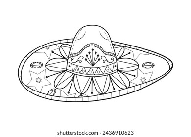 mariachi hat illustration. hand drawn mariachi hat. Sketch of mariachi hat isolated on white background. Sketch of sombrero isolated on white background. Vector illustration.