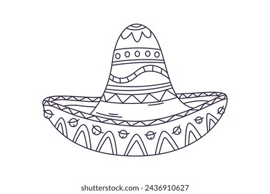 mariachi hat illustration. hand drawn mariachi hat. Sketch of mariachi hat isolated on white background. Sketch of sombrero isolated on white background. Vector illustration.