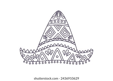 mariachi hat illustration. hand drawn mariachi hat. Sketch of mariachi hat isolated on white background. Sketch of sombrero isolated on white background. Vector illustration.