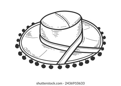 mariachi hat illustration. hand drawn mariachi hat. Sketch of mariachi hat isolated on white background. Sketch of sombrero isolated on white background. Vector illustration.