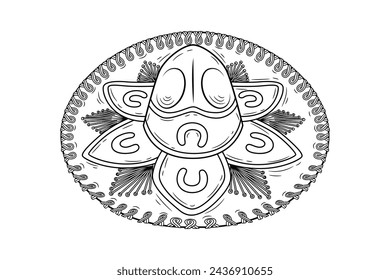 mariachi hat illustration. hand drawn mariachi hat. Sketch of mariachi hat isolated on white background. Sketch of sombrero isolated on white background. Vector illustration.