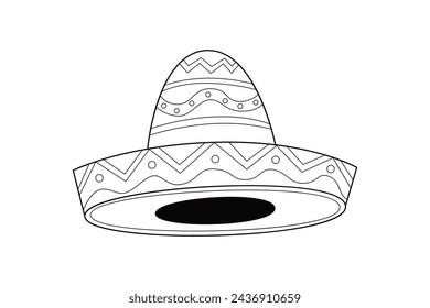 mariachi hat illustration. hand drawn mariachi hat. Sketch of mariachi hat isolated on white background. Sketch of sombrero isolated on white background. Vector illustration.