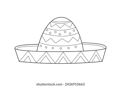 mariachi hat illustration. hand drawn mariachi hat. Sketch of mariachi hat isolated on white background. Sketch of sombrero isolated on white background. Vector illustration.