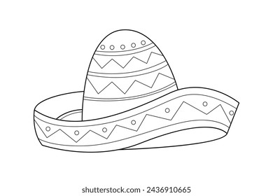 mariachi hat illustration. hand drawn mariachi hat. Sketch of mariachi hat isolated on white background. Sketch of sombrero isolated on white background. Vector illustration.