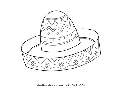 mariachi hat illustration. hand drawn mariachi hat. Sketch of mariachi hat isolated on white background. Sketch of sombrero isolated on white background. Vector illustration.